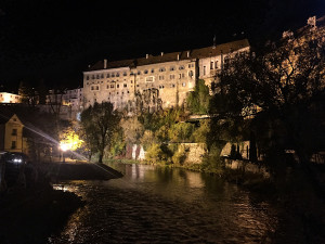 Cesky Krumlov, Czech Republic Castle at night