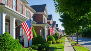 American flags neighborhood  
